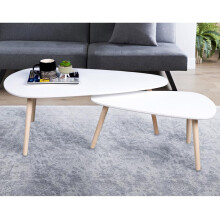 Nest of 2 Coffee Tables Tear Shape White With Pine Legs Livingroom