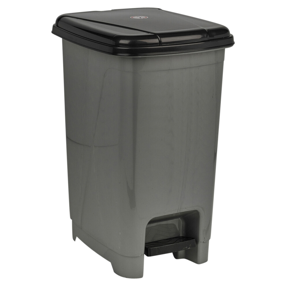 (Grey) 15L Slim Plastic Pedal Bin Waste Refuse Rubbish Recycling Can Kitchen Bathroom