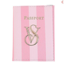 (C) Signature Striped Women Passport Holder Wallet Floral Card Case Pu Leather