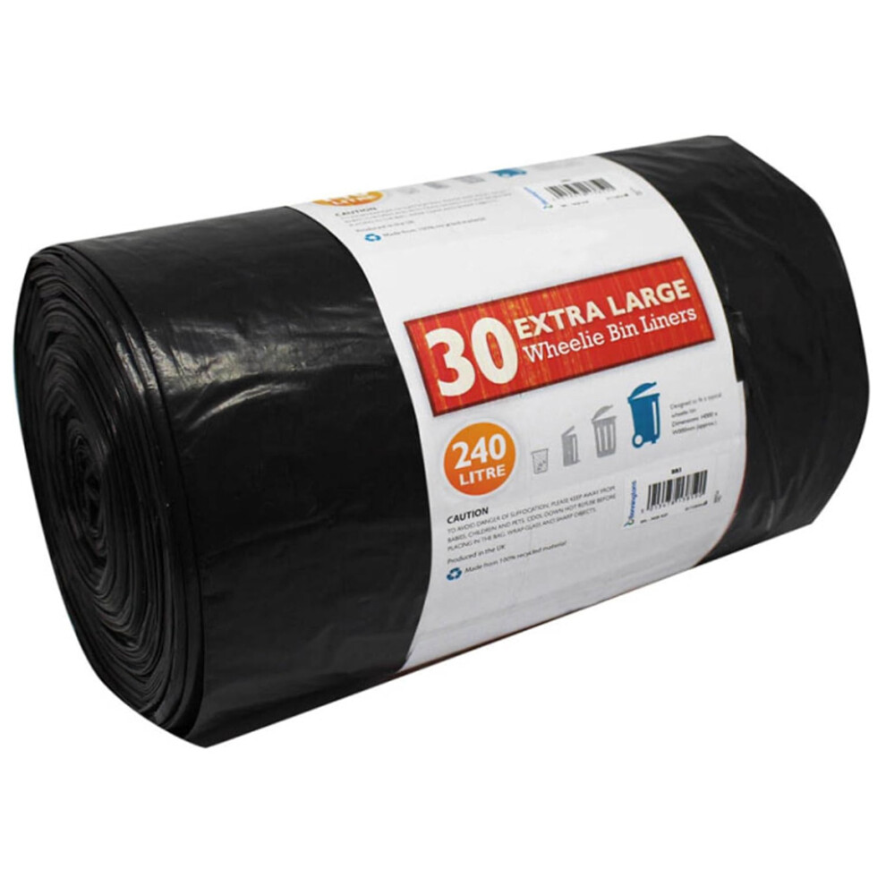 Storm Trading Group 30 X Black Wheelie Bin Liners 240L Large Capacity Refuse Sacks