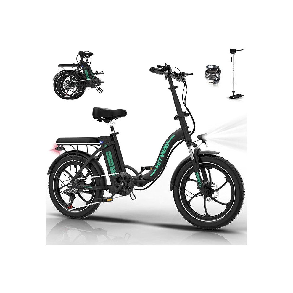 (Black) HITWAY BK6SL Electric Bike 20X3.0 E bike, 36V/13Ah Battery Electric Bicycles, 50-100KM, 250W Motor