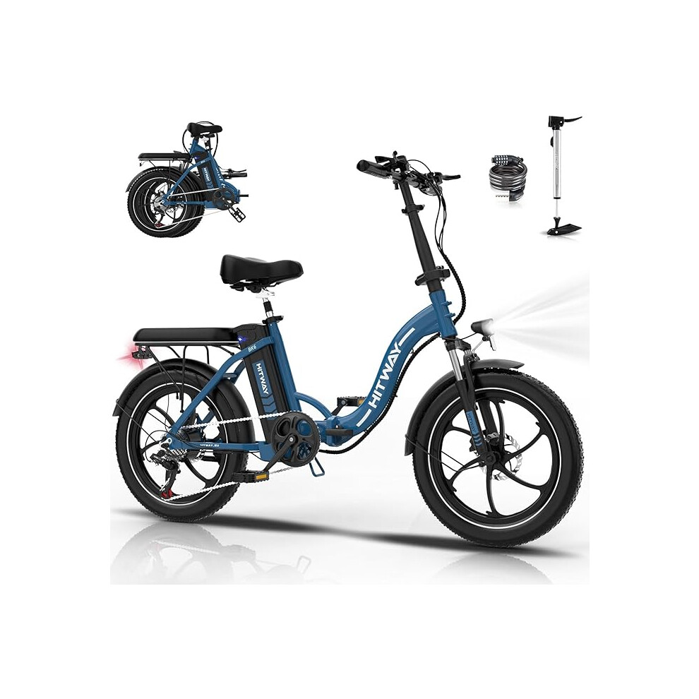 (Blue) HITWAY BK6SL Electric Bike 20X3.0 E bike, 36V/13Ah Battery Electric Bicycles, 50-100KM, 250W Motor