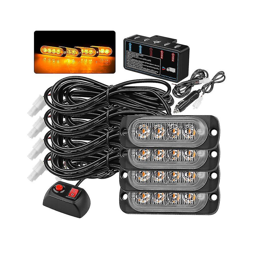 ( Light) 4 In 1 Car Led Flashing 16W 18 Mode Truck Side Warning Led Strobe Flash Vehicle Yellow/Light 8994439787767