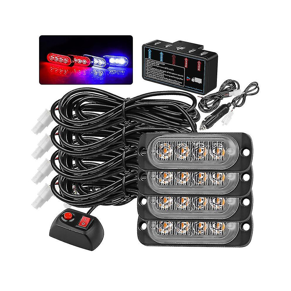 ( And Light) 4 In 1 Car Led Flashing 16W 18 Mode Truck Side Warning Led Strobe Flash Vehicle Red/Blue/Light 8994439787781