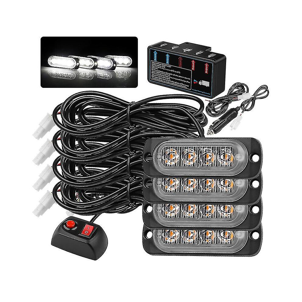 ( Light) 4 In 1 Car Led Flashing 16W 18 Mode Truck Side Warning Led Strobe Flash Vehicle White/Light 8994439787804