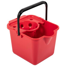 1 x Red 12L Plastic Mop Bucket With Wringer Lip For Easy Pouring
