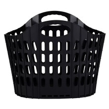 (Black) Folding Laundry Basket Plastic Space Saving Clothes Washing Hamper 25L