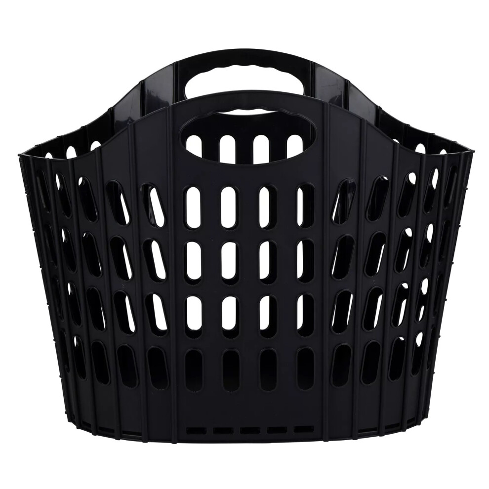 (Black) Folding Laundry Basket Plastic Space Saving Clothes Washing Hamper 25L