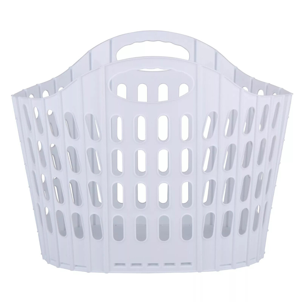 (White) Folding Laundry Basket Plastic Space Saving Clothes Washing Hamper 25L