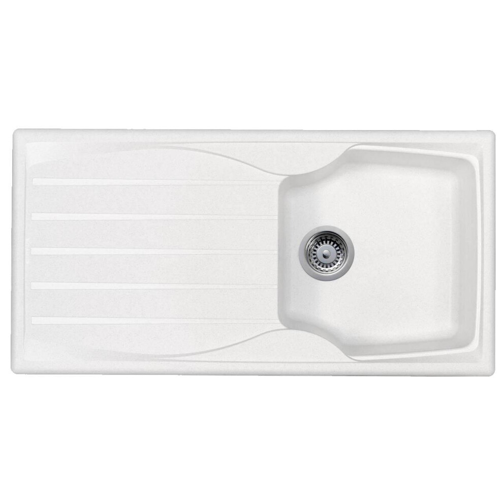 White 1.0 Bowl Kitchen Sink With Reversible Drainer And Strainer Waste Kit
