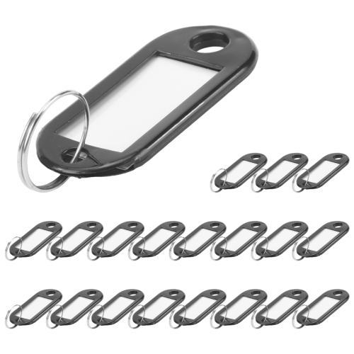 20 Pcs Key ID Label Tags Split Ring Keyring Keychain Black 2