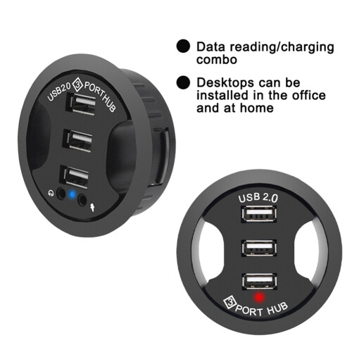 USB Hub USB 2.0 Desktop Grommet USB 2.0 Hub Audio Desk Mount 1