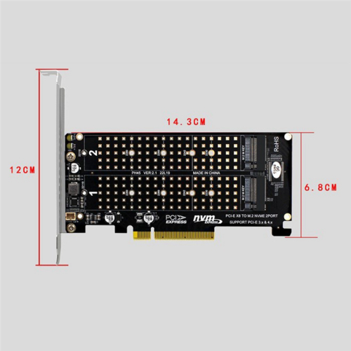 PCI-E X8 Double Disk RAID Card NVME M.2 M KEY SSD Expansion Adapter 2