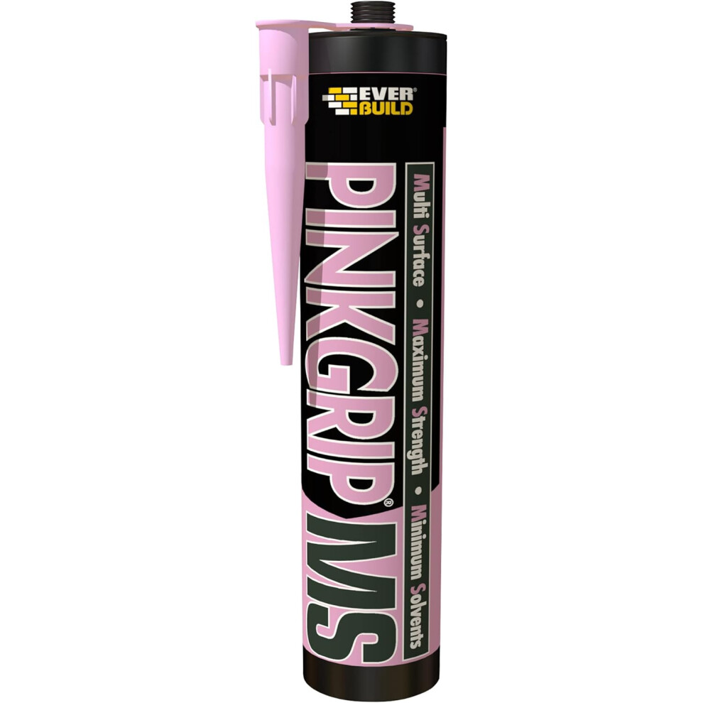 Everbuild Pinkgrip MS  Hybrid Polymer Grab Adhesive  Interior And Exterior Use  Fast Curing Waterproof  UV Resistant  Pink  290ml