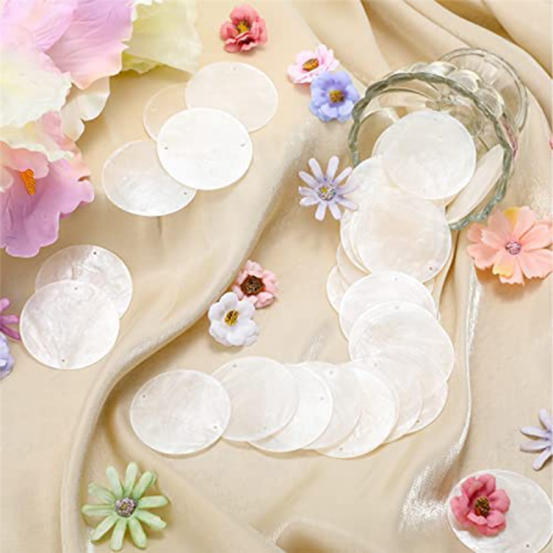 60 Pcs 2 Inch Round Capiz Shells with 2 Holes Round Natural Shell 1