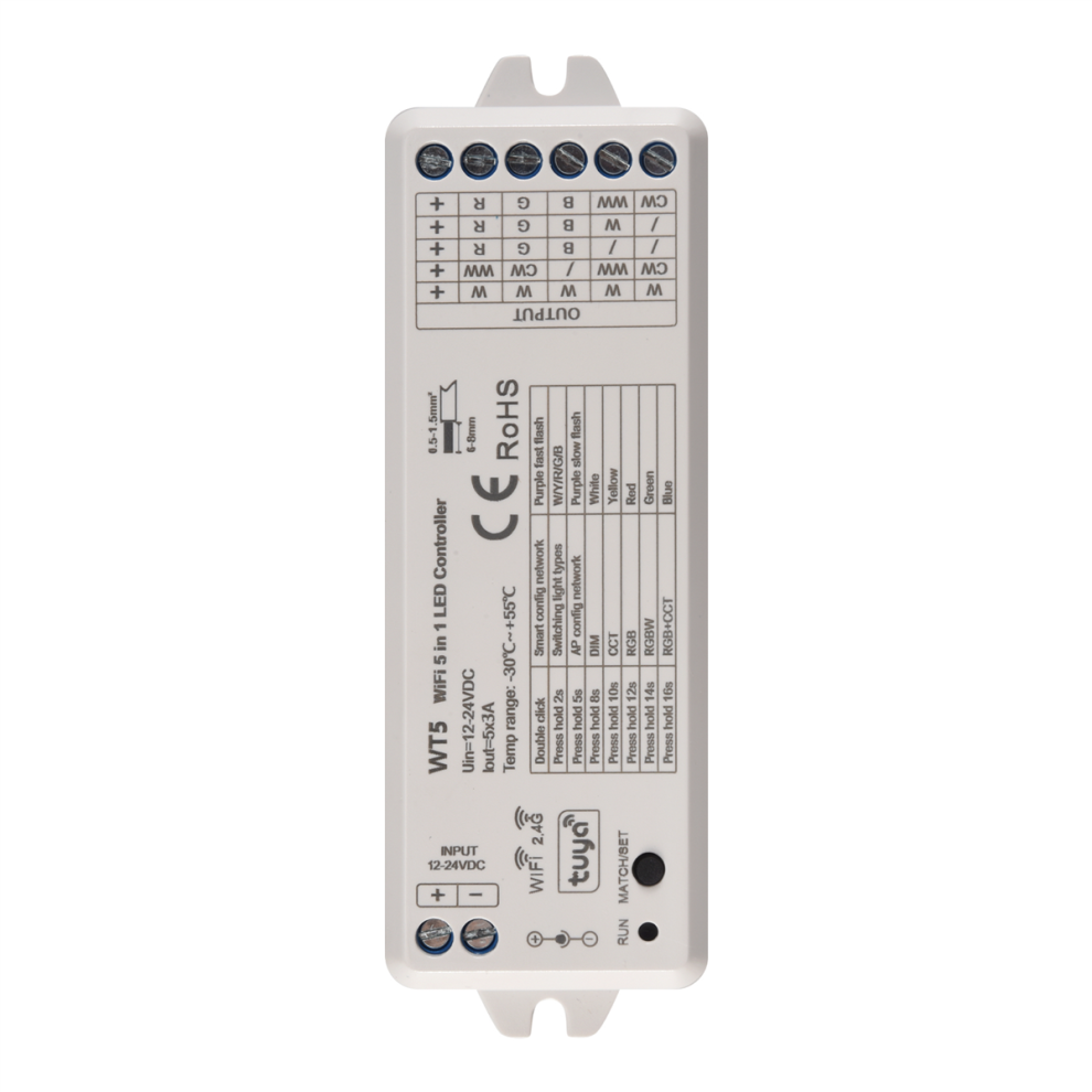 Tuya Led Controller 5 In 1 Dimmer Cct Rgb Rgbw Rgbww Rgbcct Striscia Smart Life Wifi 2.4G Rf Telecomando 12-24V WT5-image