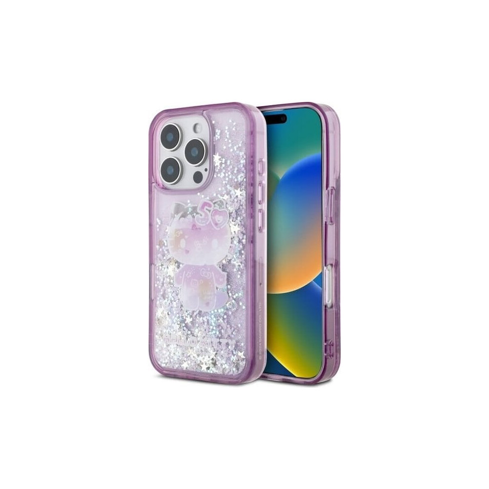 Hello Kitty Liquid Glitter 50th Anniversary Party Case For iPhone 16 Pro Max 6.9" Purple - HKHCP16XL50PPU