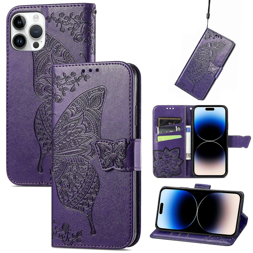 (Dark ) Embossing Leather Case For Iphone 14 Pro Max Purple 8994439745217