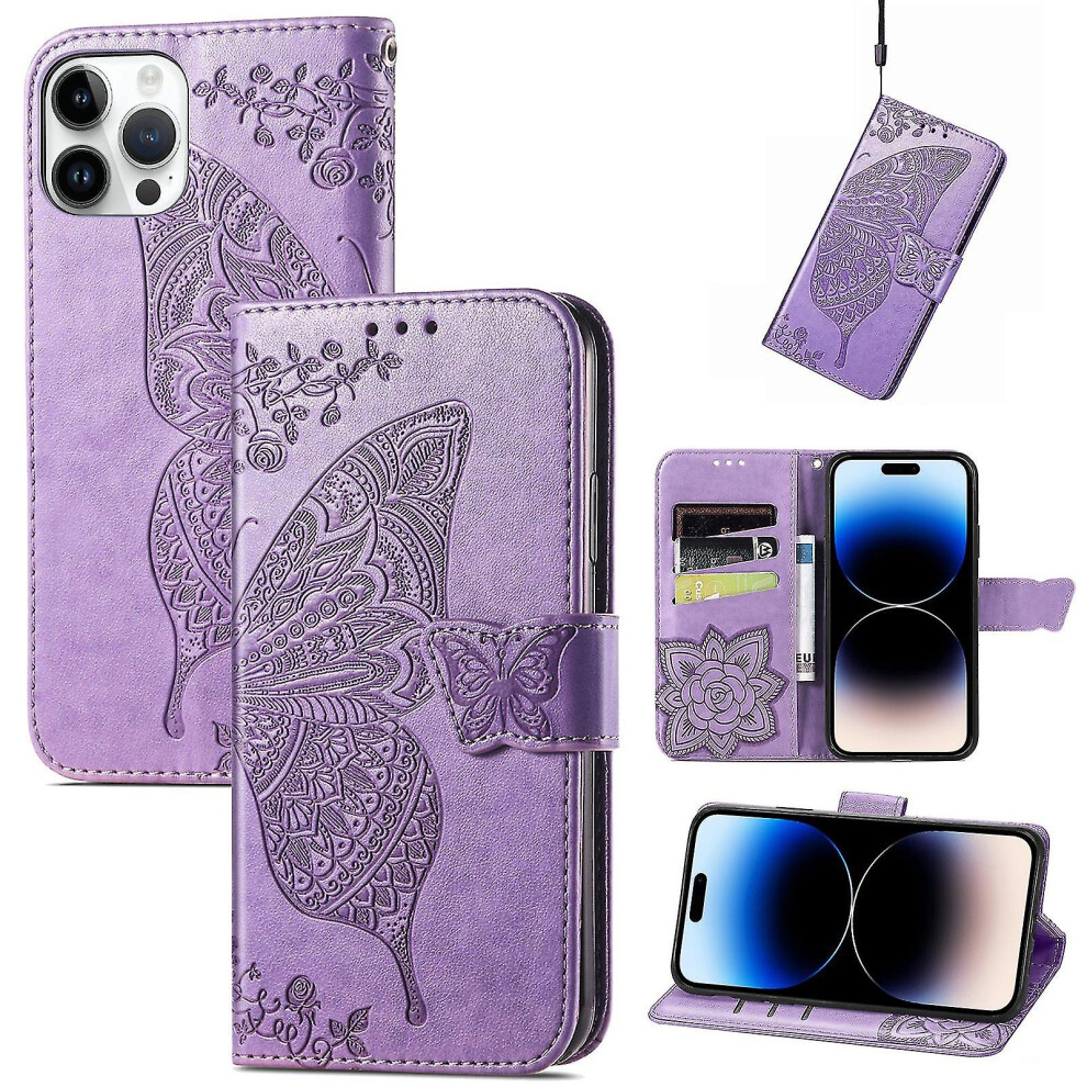 (Light ) Embossing Leather Case For Iphone 14 Pro Max Purple 8994439745231