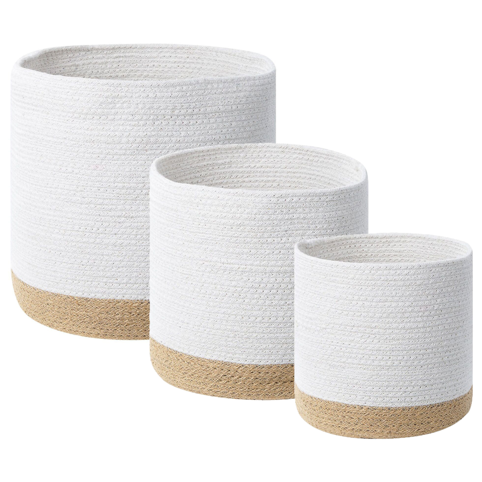Set of 3 Baskets BASIMA Cotton White