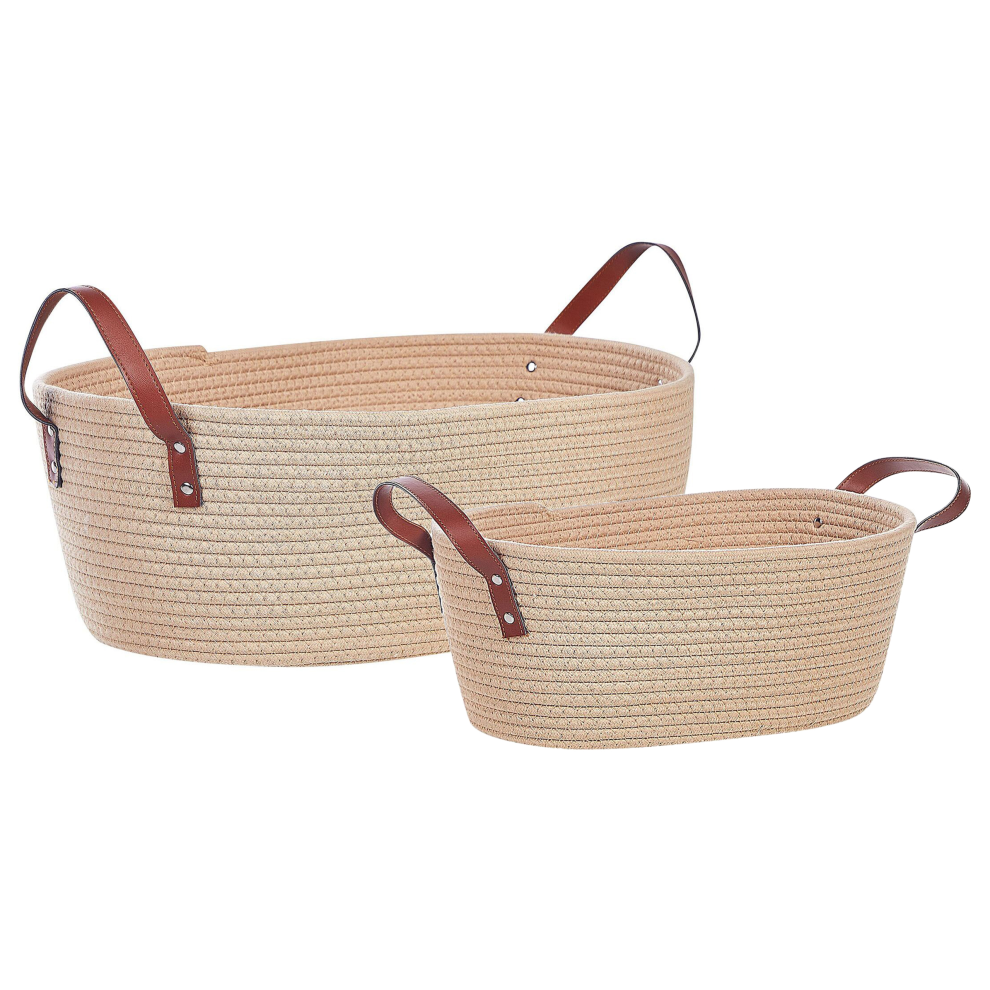 Set of 2 Baskets GISSAR Cotton Light Beige