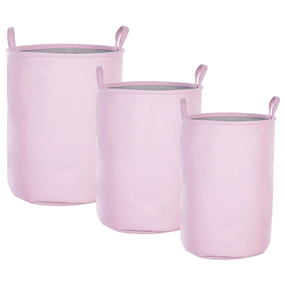 Set of 3 Fabric Baskets Pink ARCHA