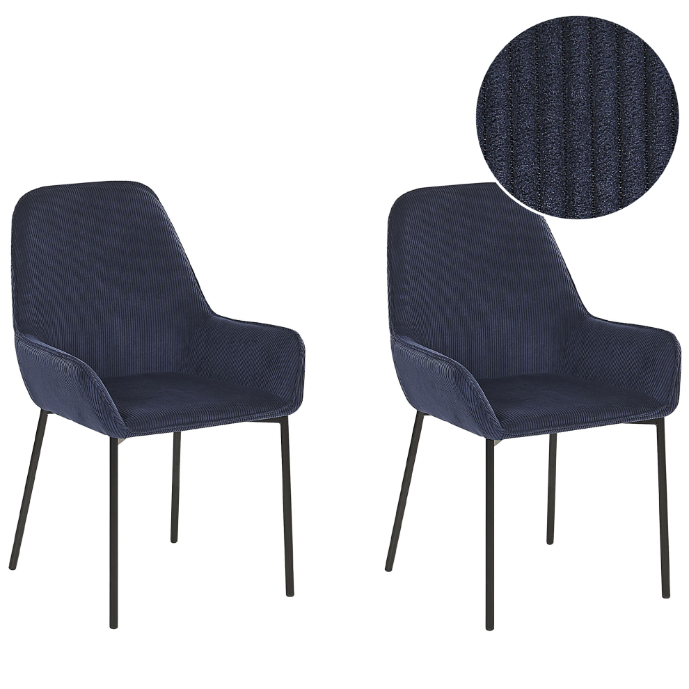 Set of 2 Dining Chairs LOVERNA Corduroy Dark Blue