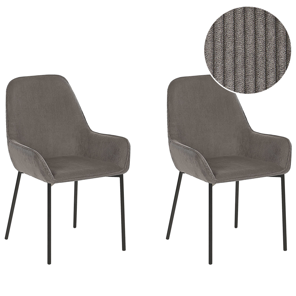 Set of 2 Dining Chairs LOVERNA Corduroy Grey