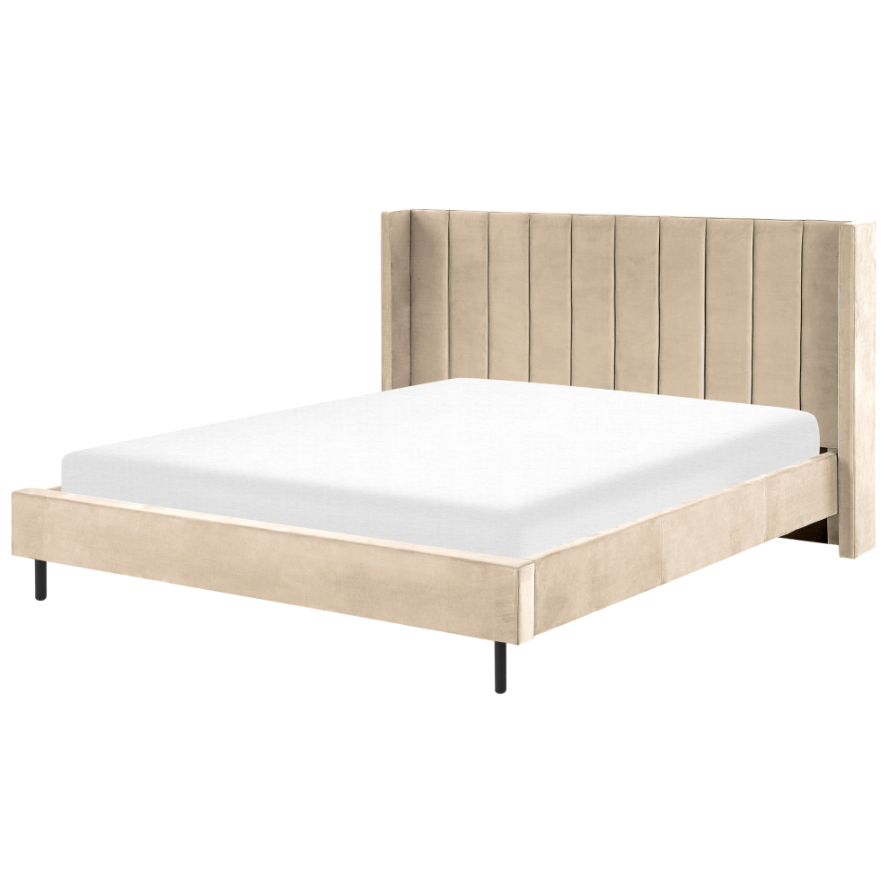 Bed Velvet VILLETTE 180 x 200 cm (EU Super King) Beige