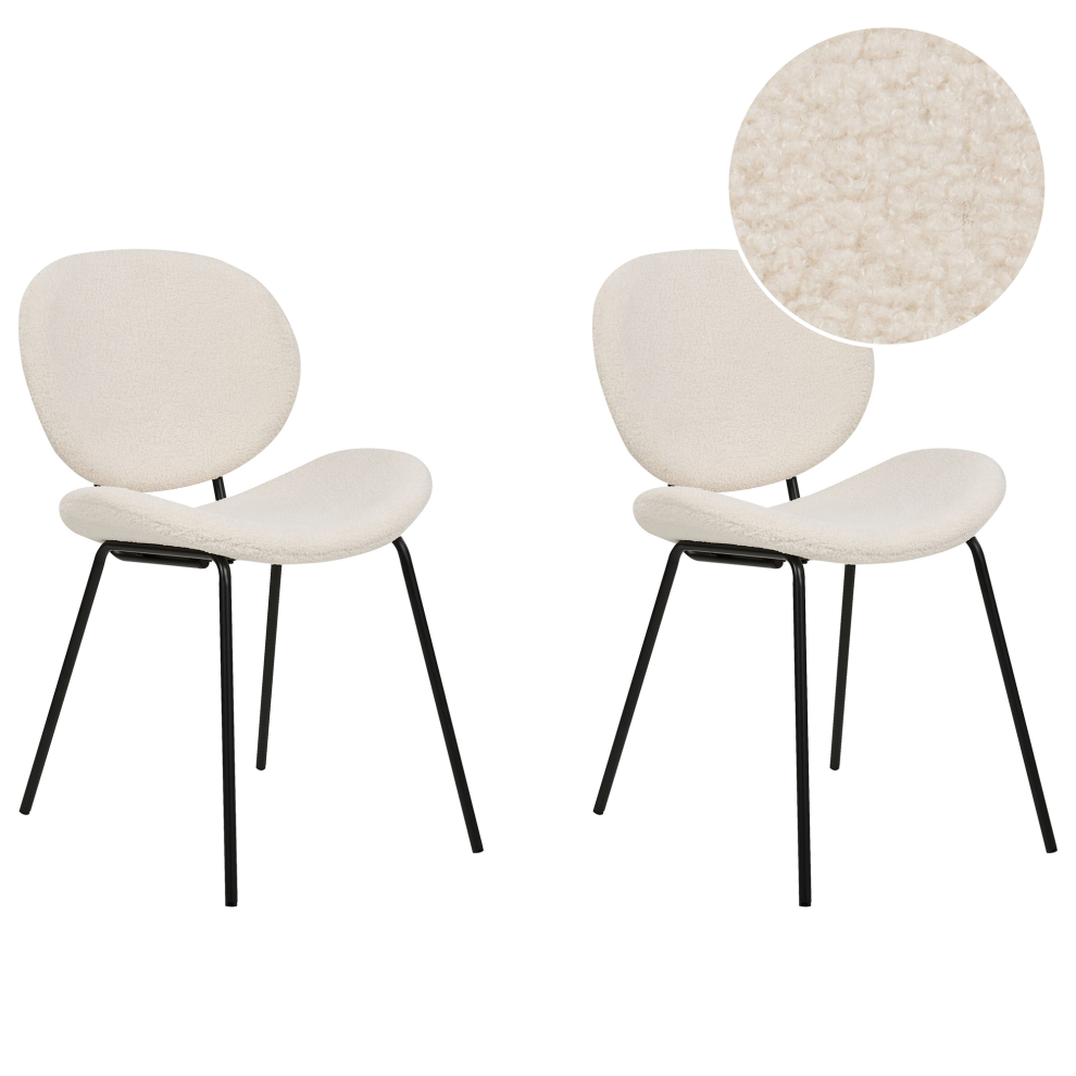Set of 2 Dining Chairs LUANA Boucle White