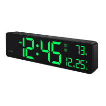 Digitale Wanduhr, LED-Anzeige mit großen Ziffern, Doppelwecker, automatisches Dimmen, 12/24-Stunden-Format, geräuschlose Uhr fürs Zimmer, Grün