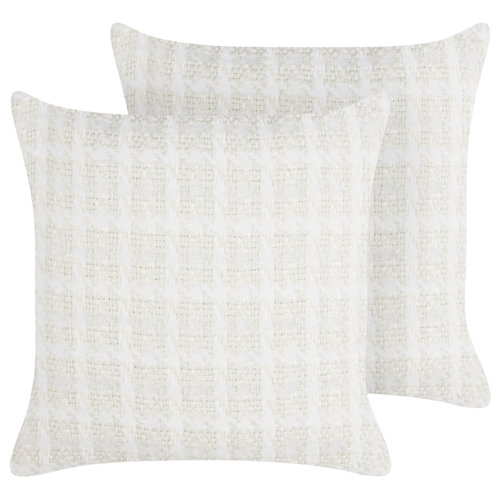 Set of 2 Decorative Cushions DOURIS 45 x 45 cm Light Beige Checked