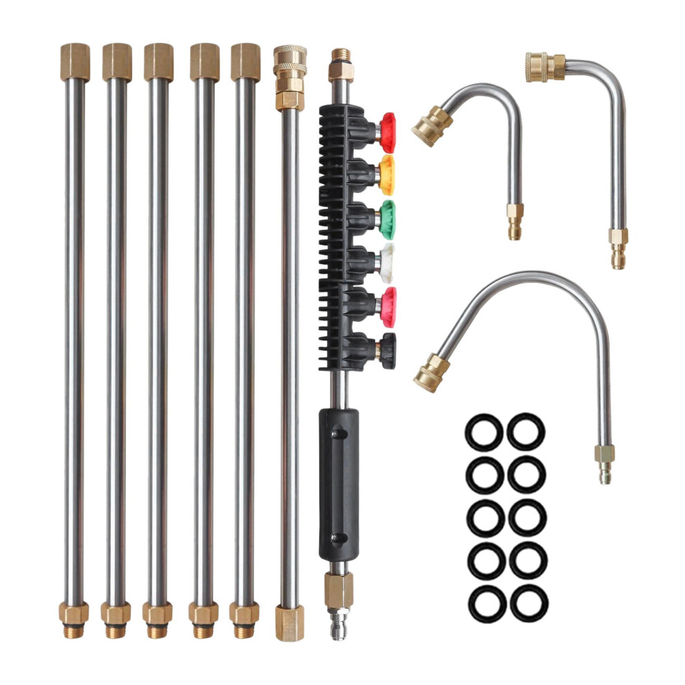 Baguette d'extension pour nettoyeur haute pression, alimentation avec 5 embouts de buse, accessoire de nettoyage à tige incurvée