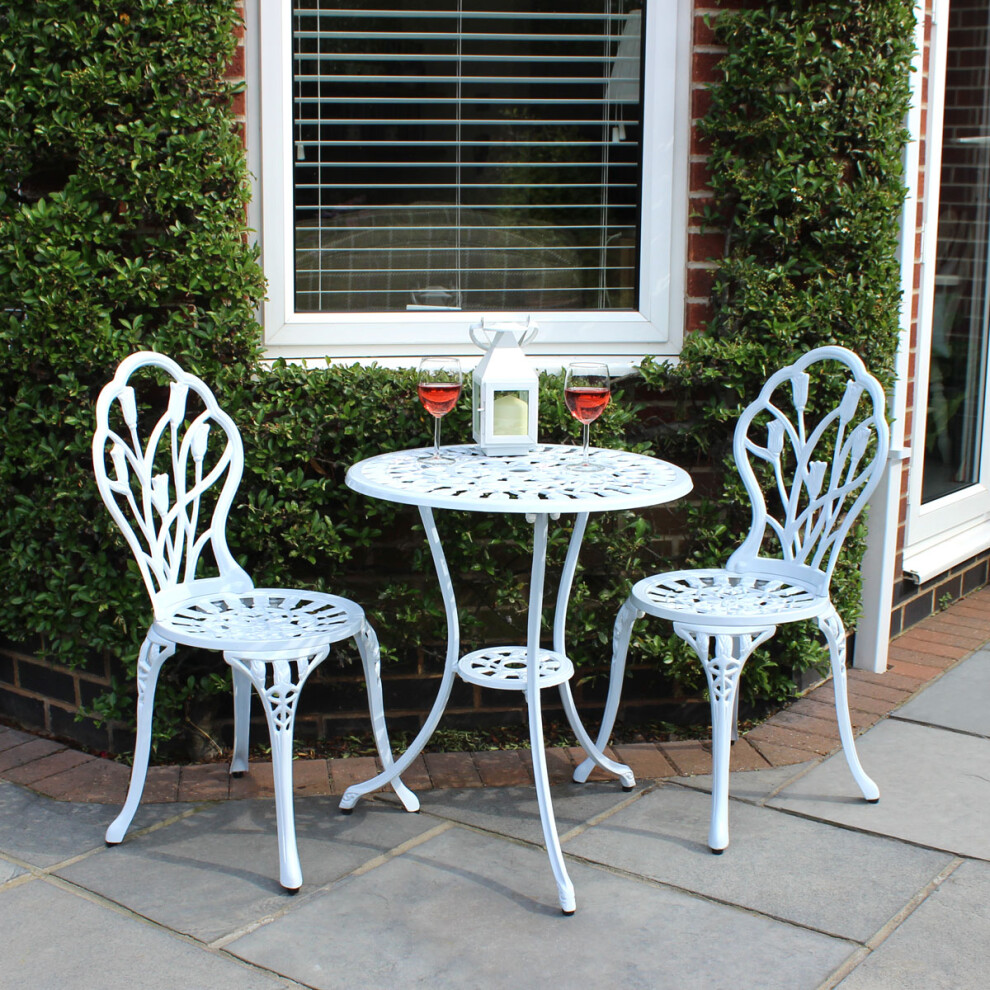 Charles Bentley 3 Piece Tulip Cast Aluminium Patio Bistro Set Table & 2 Chairs