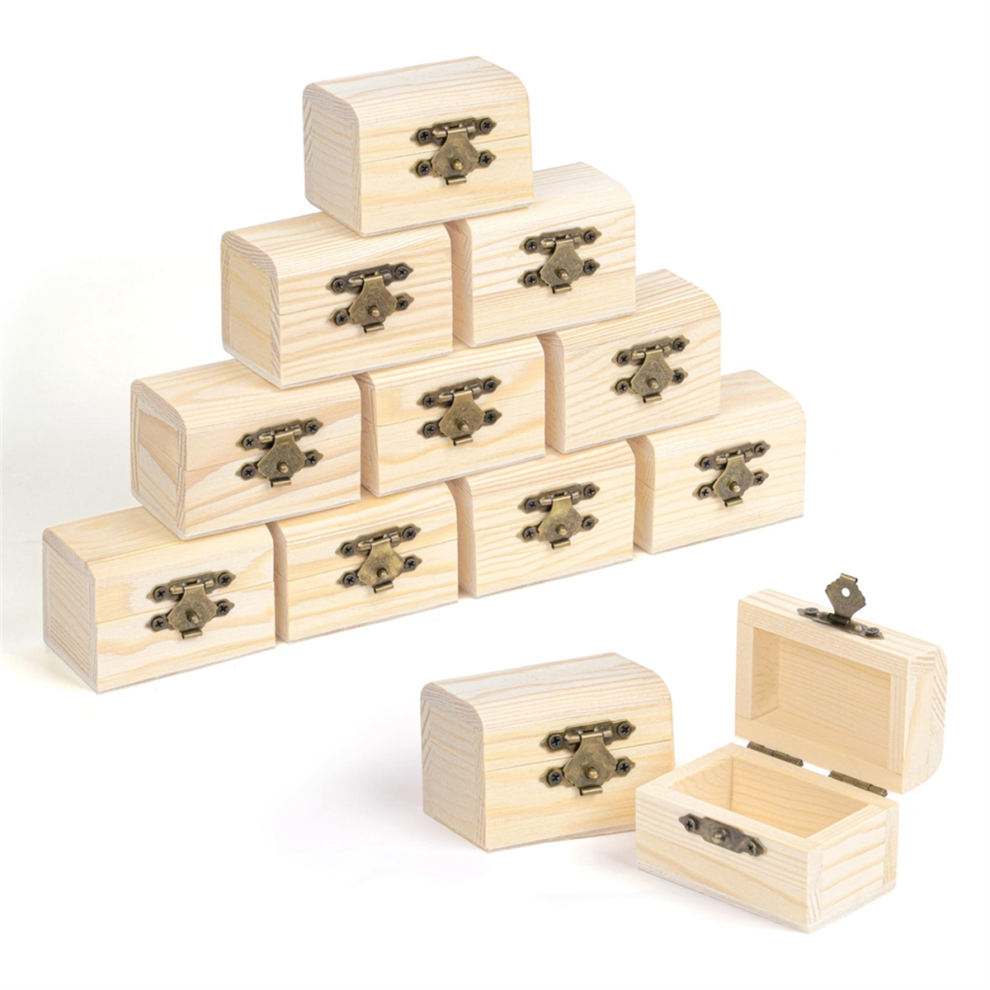Coffret en bois Shore Small avec couvercle à charnière (lot de 12) - Coffre au trésor en bois de pin non traité pour pièces et cadeaux