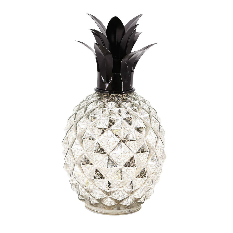 Lampe ananas en verre à piles, veilleuse LED pour salon, chambre à coucher, cadeau pour femme et petite amie - Argent
