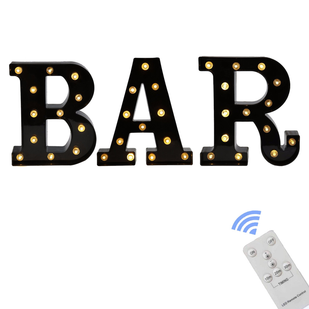 Lettres de chapiteau BAR noires avec lumières, lampe de table de bureau à télécommande lumineuse pour bar, pub, décoration