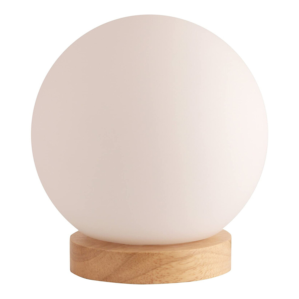 Lampe de table en boule de verre incluse - Table de chevet - Petite base en bois naturel avec abat-jour rond, prise UE