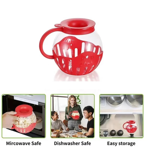 Magnetron Popcorn Maker Emmer Kom Mini Machine Veilig Siliconen Deksel Rood 1