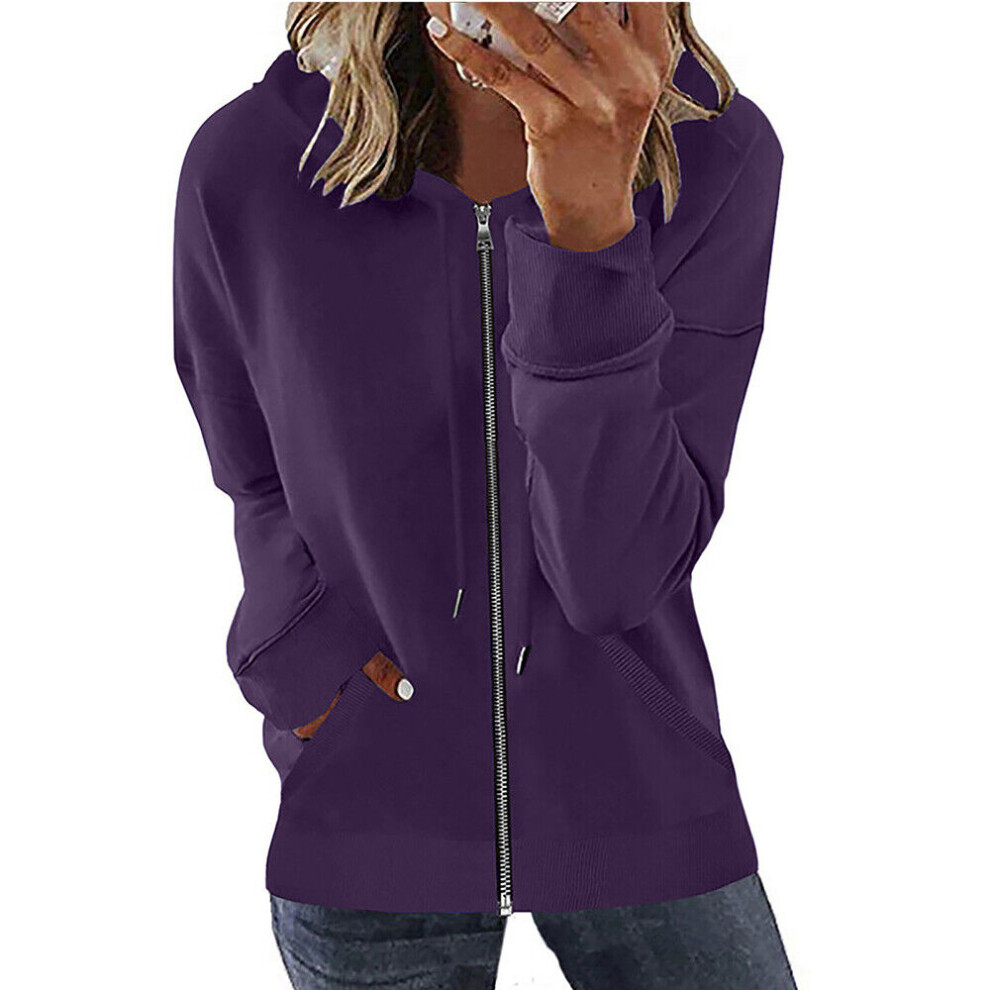 Sweat À Capuche Zippé À Manches Longues Pour Femme Avec Poches-Viole-XXL