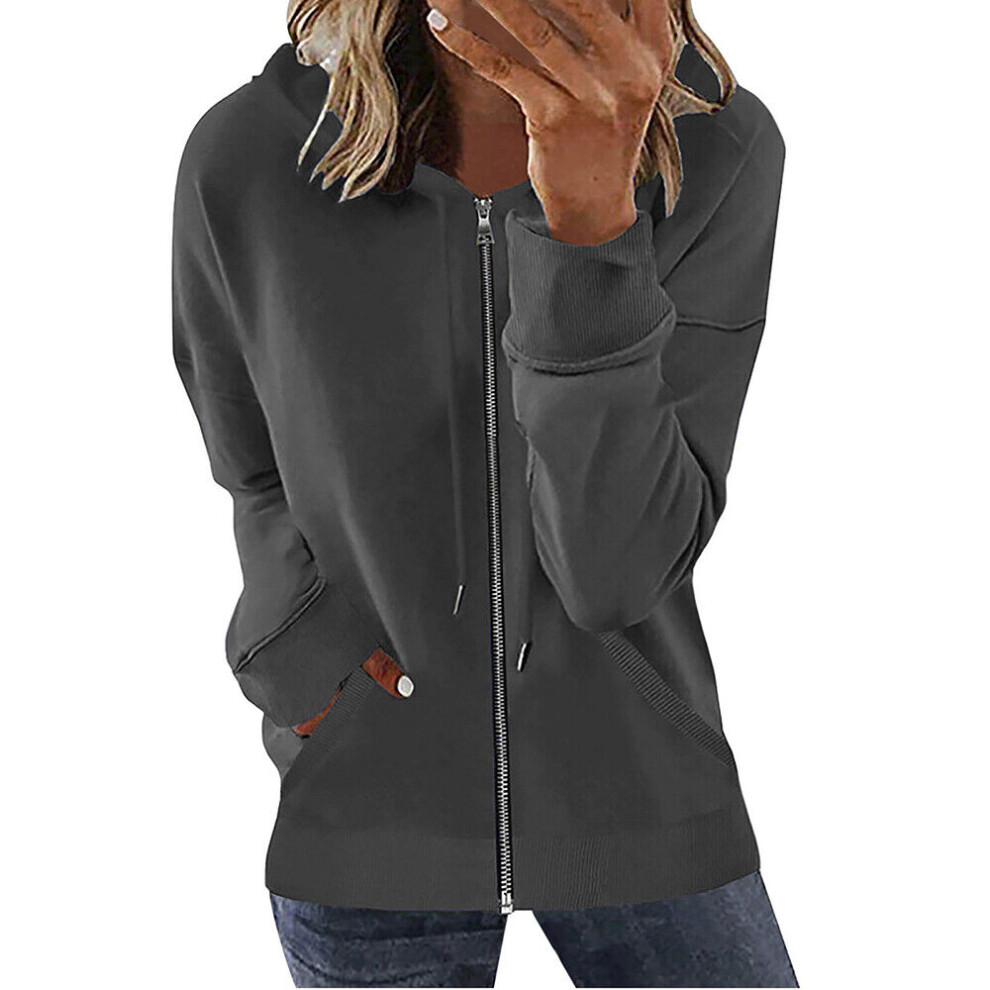 Sweat À Capuche Zippé À Manches Longues Pour Femme Avec Poches-Gris-XXL