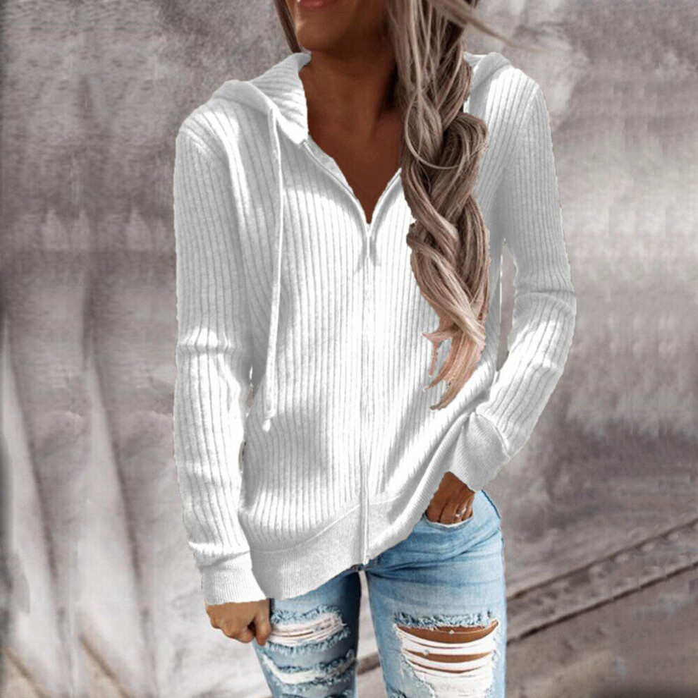 Veste Grande Taille Pour Femme Manteau Sweat Ã Capuche DÃcontractÃ *-Blanc-M