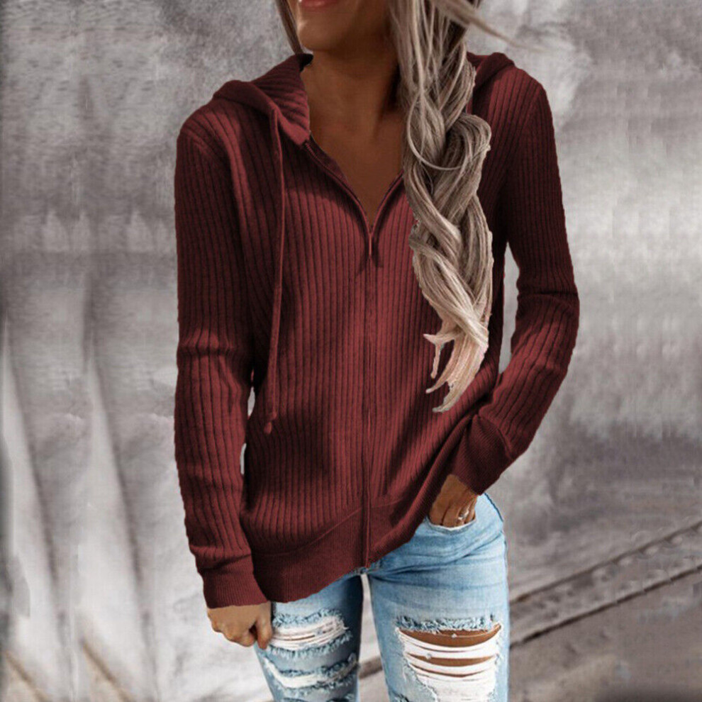 Veste Grande Taille Pour Femme Manteau Sweat Ã Capuche DÃcontractÃ *-Vin rouge-M