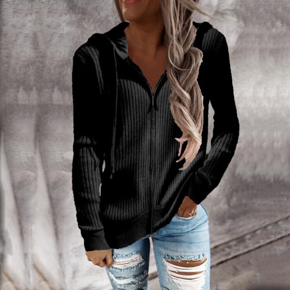 Veste Grande Taille Pour Femme Manteau Sweat Ã Capuche DÃcontractÃ *-Noir-M
