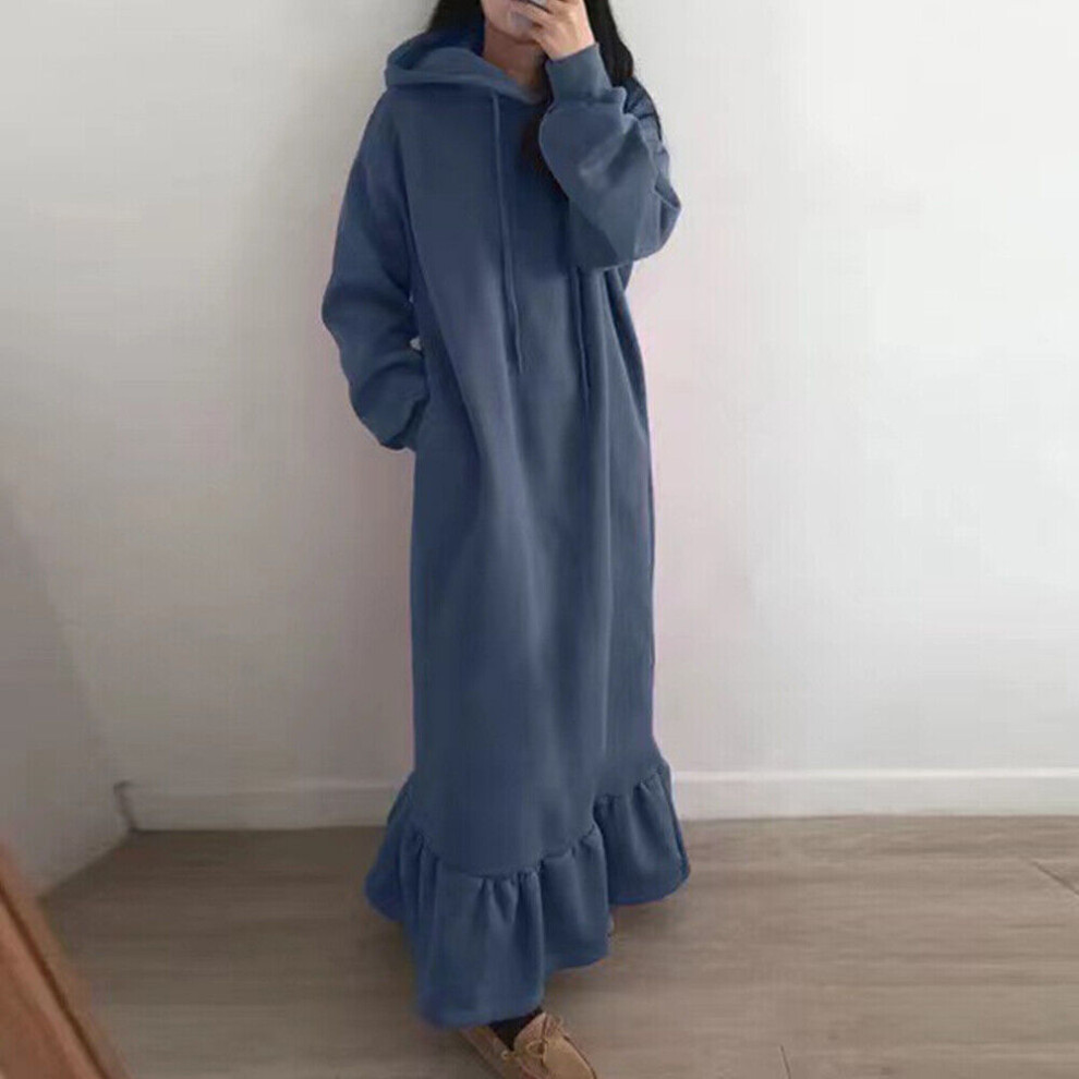Sweat Ã Capuche Et Maxi Robes En Polaire Unies Pour Femmes Taille/Ã Volants-Bleu-4XL