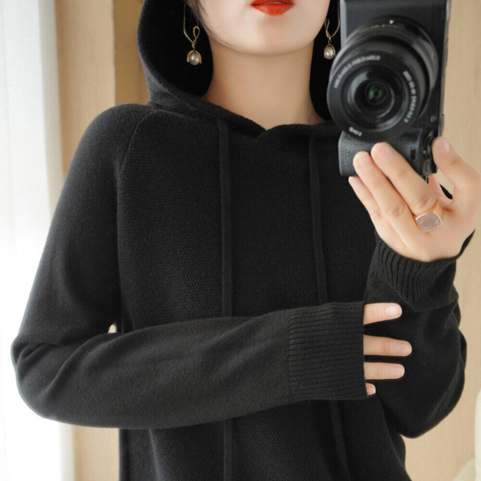 Pull Tricoté Ã Manches Longues Pour Femmes Haut Ã Capuche Sweat-Shirt Ample-Noir-XL