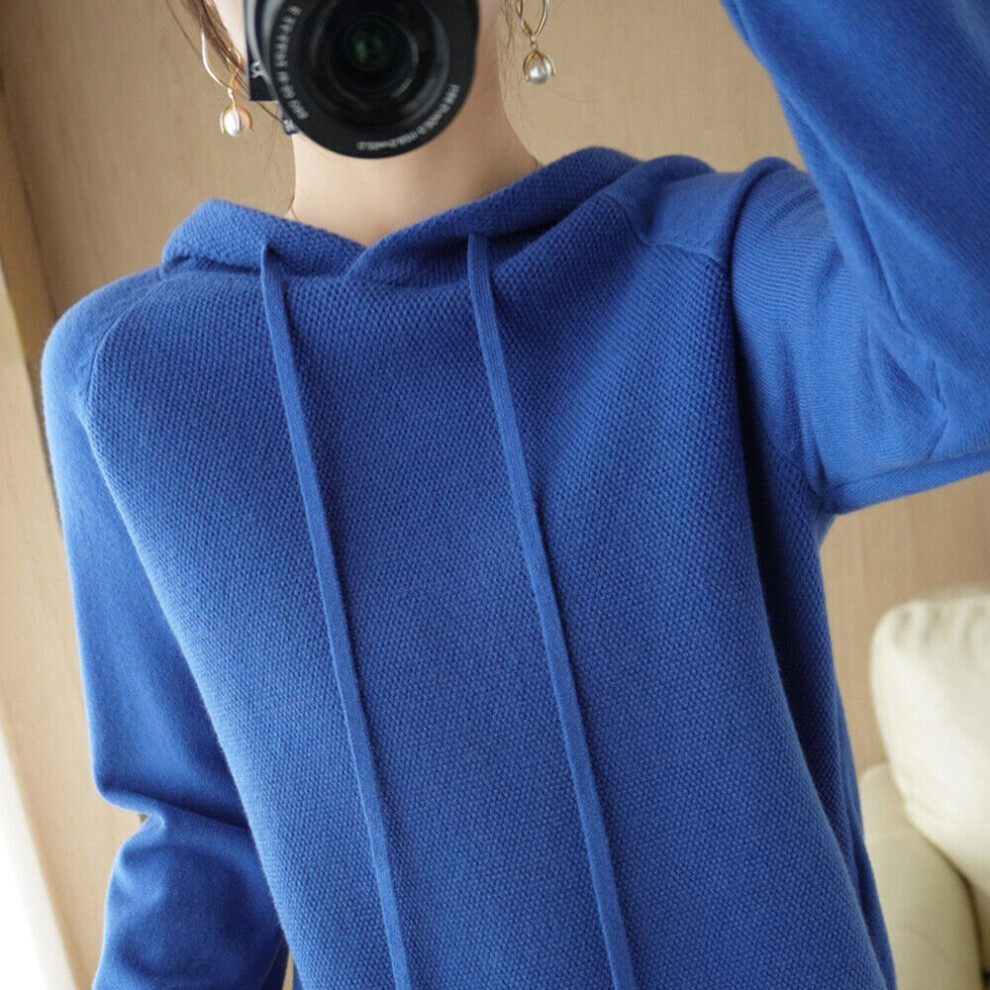 Pull Tricoté Ã Manches Longues Pour Femmes Haut Ã Capuche Sweat-Shirt Ample-Bleu-XL