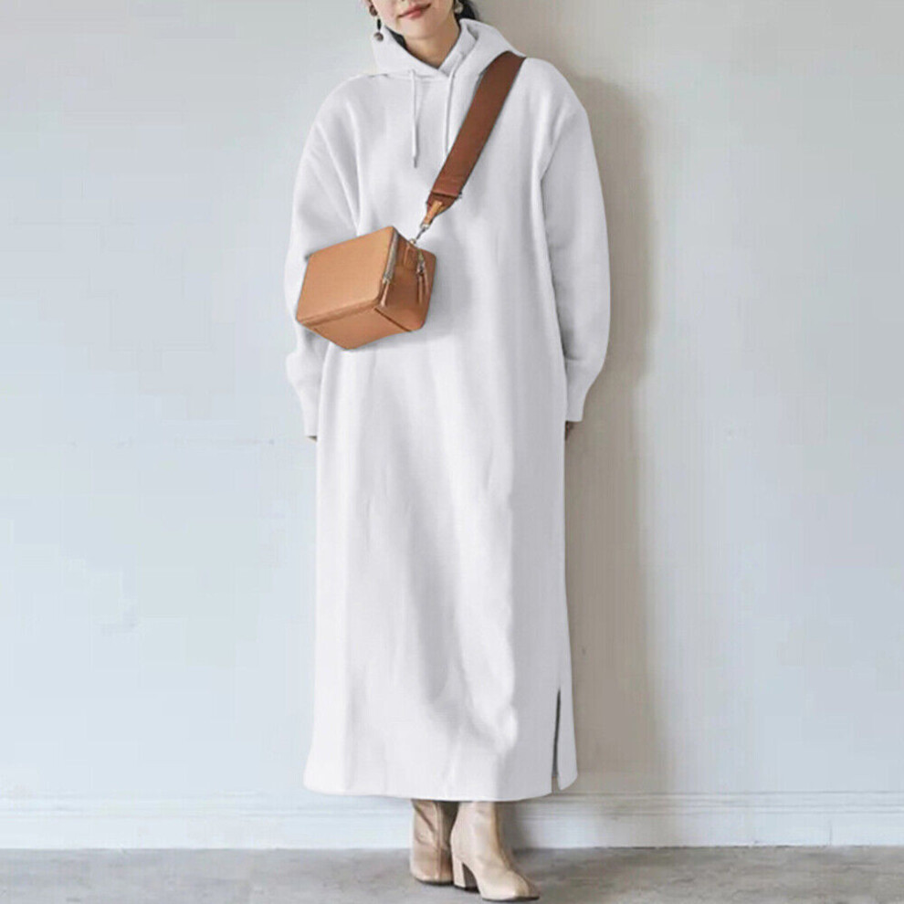 Sweat À Capuche Chaud Pour Femme Pull Ample Surdimensionné Robe Longue Hiver -Blanc-3XL
