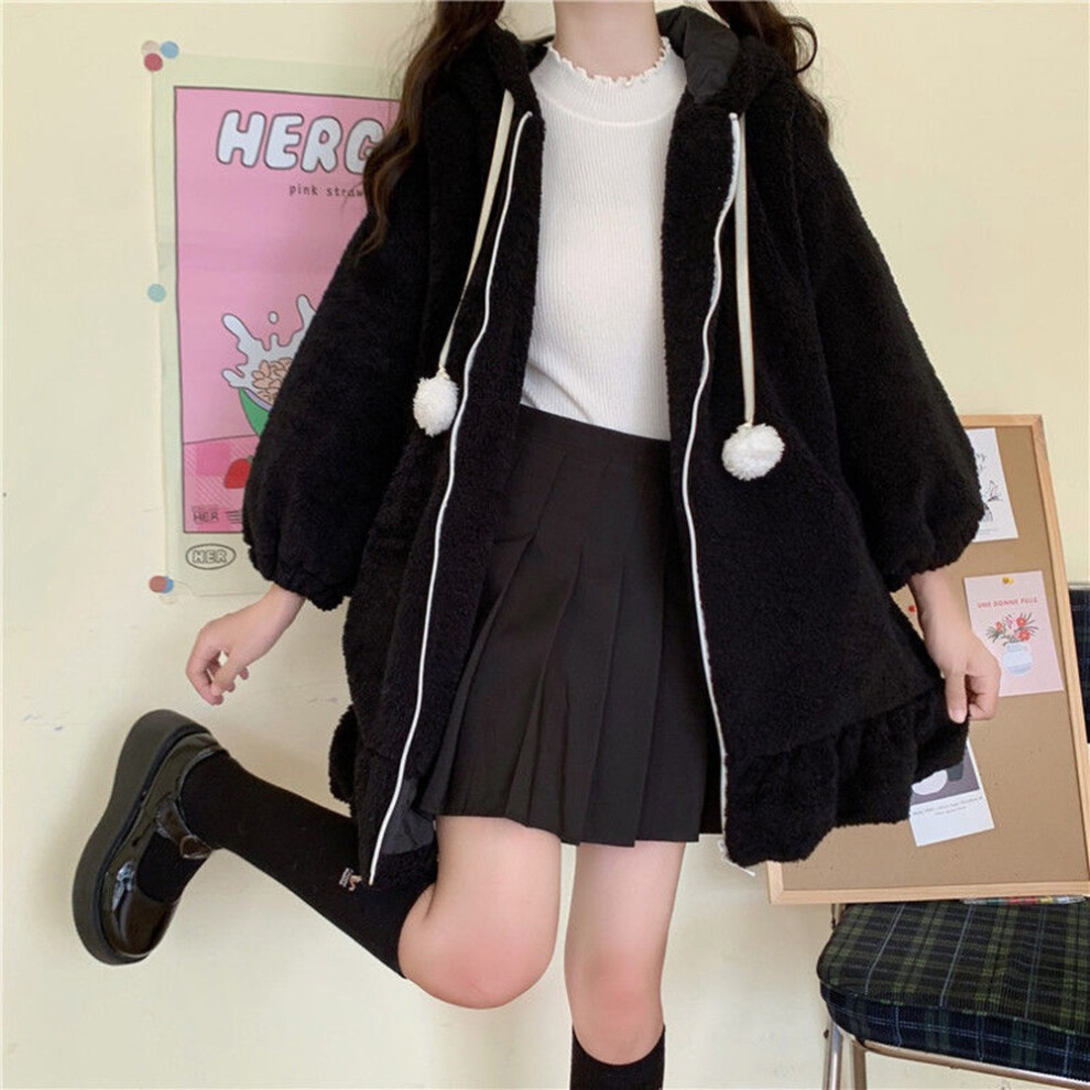 Sweat Ã capuche Cozy Rabbit Ears pour femme parfait pour les tenues d'automne-Noir-M