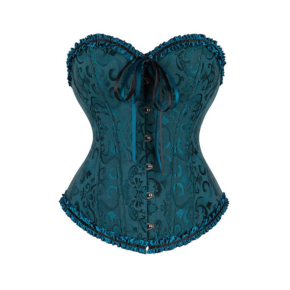 (green 3, 6XL) Sexy Satin Overbust Corset Top Lace Bowknot Decorated Clubwear Showgirl Body Shaper Plus Size